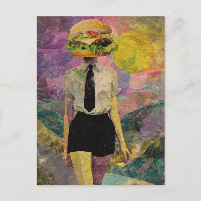 Cartão Postal Mídia Mista de Cheeseburger Surreal (Frente)