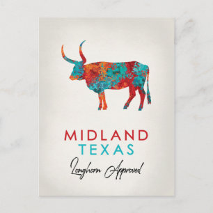 Cartão Postal Midland Texas Colorful Longhorn