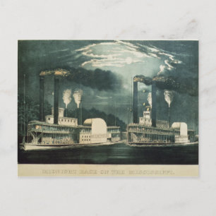Cartão Postal Midnight Race no Mississippi, 1875