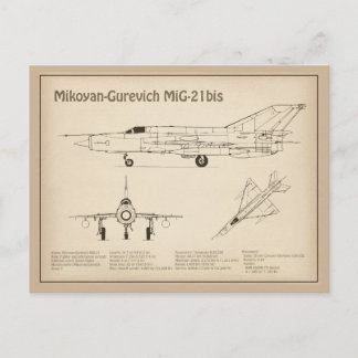 Cartão Postal MiG-21 bis - Planos de Blueprint do avião SD