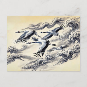 Cartão Postal Migração de Grou Sobre Montanhas Pintura a Tinta C