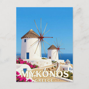 Cartão Postal Mikonos Grécia Moinhos de Vento Famosos 🌬️