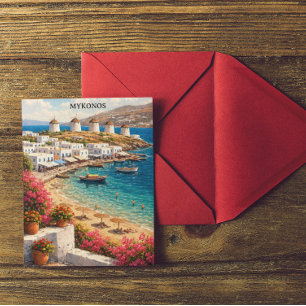 Cartão Postal Mikonos Grécia Moinhos de Vento Ilustração de Viag