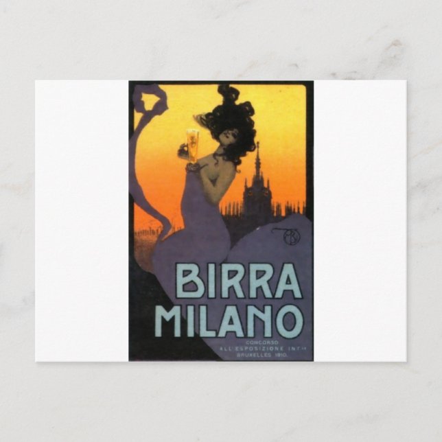 Cartão Postal Milan Beer por Raphael Kirchner (Frente)