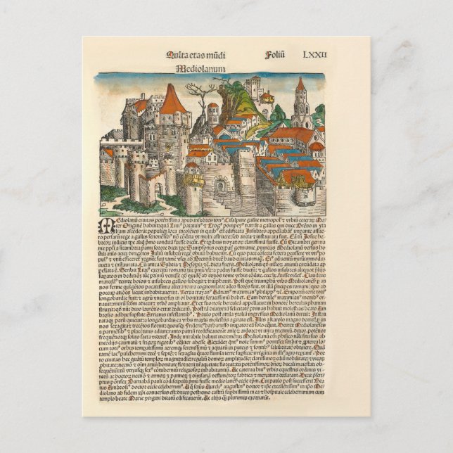 Cartão Postal Milan Itália 1493 Livro Antigo da Cronícula Mediev (Frente)