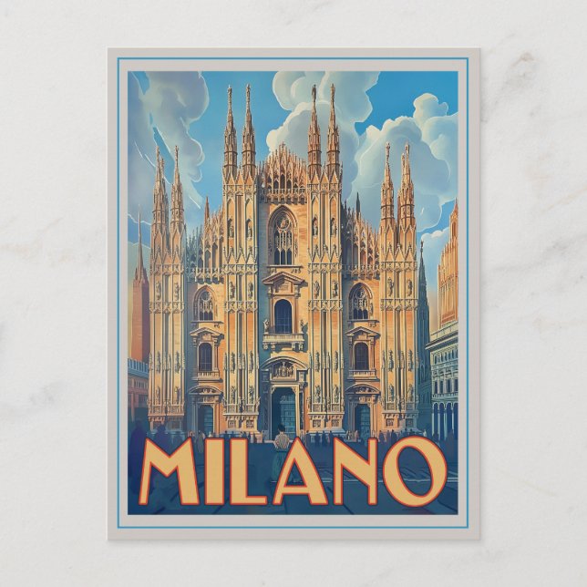 Cartão Postal Milano, Itália Retro (Frente)