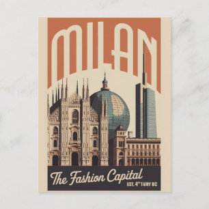 Cartão Postal Milão Itália Retrô Silhueta Urbana Viagem