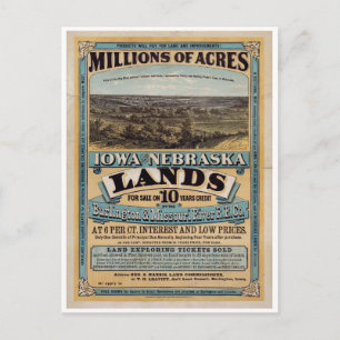 Cartão Postal Milhões de acres. Iowa e Nebraska 1872