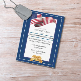 Cartão Postal Military Retirement Invitation Flag Gold Crest