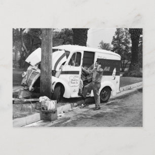 Cartão Postal Milk Truck Wreck, Los Angeles, 1951 Vintage