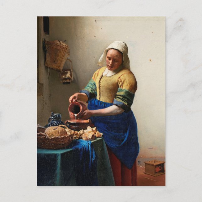 Cartão Postal Milkmaid Kitchen Maid por Johannes Vermeer (Frente)