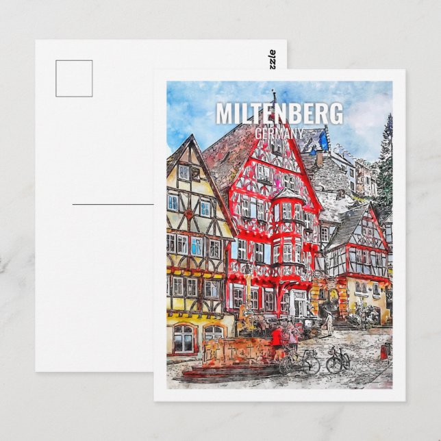 Cartão Postal Miltenberg Alemanha Familiar Viagem Place Watercol (Frente/Verso)