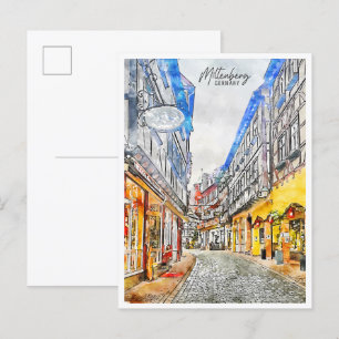Cartão Postal Miltenberg Alemanha viagens vintage aquarela