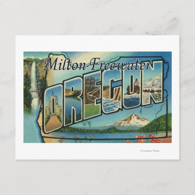 Cartão Postal Milton-Freewater, Oregon - Cenas com Letras Grande (Frente)