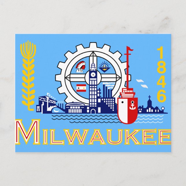 Cartão Postal Milwaukee, Wisconsin, bandeira dos Estados Unidos (Frente)