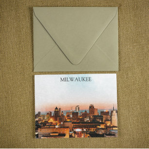 Cartão Postal Milwaukee Wisconsin Skyline By Night Trabalho de a