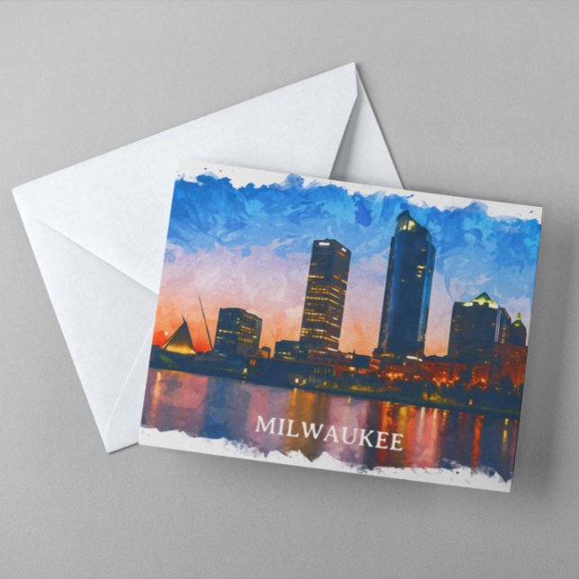 Cartão Postal Milwaukee Wisconsin Skyline Panorama View (milwaukee wisconsin skyline postcard)