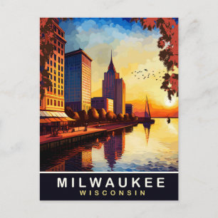 Cartão Postal Milwaukee, Wisvonsin, City Waterfront, Viagem