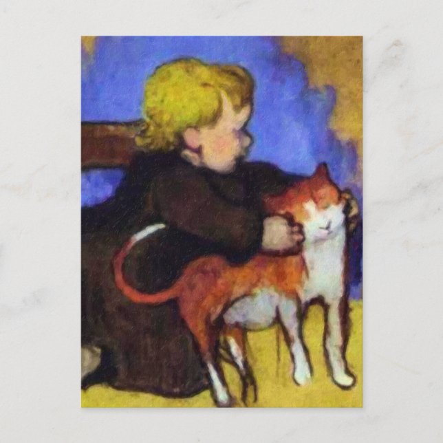 Cartão Postal Mimi e seu gato por Paul Gauguin (Frente)