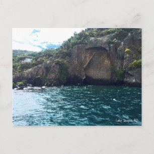 Cartão Postal Mine Bay Maori carvings, Lake Taupo, Nova Zelândia