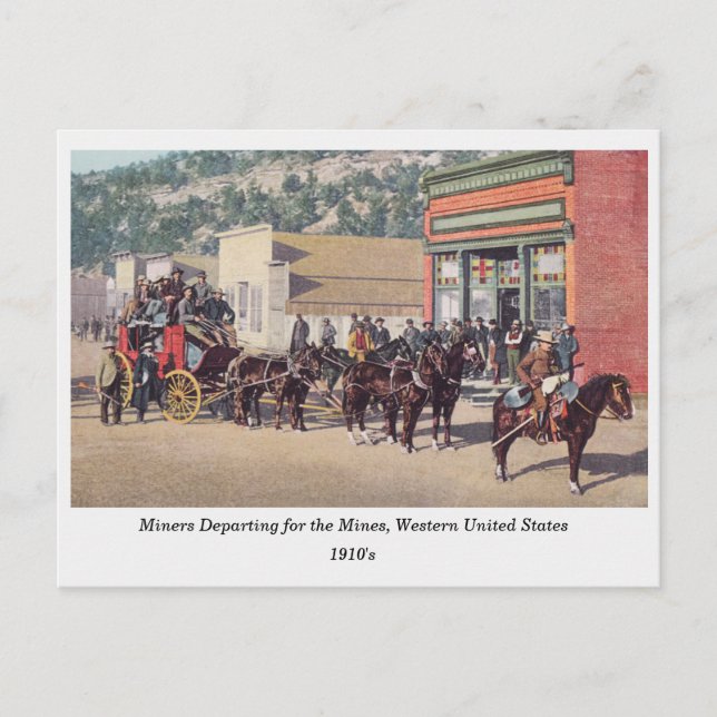 Cartão Postal Miners on Horse Drawn Wagon, Old West, 1910 (Frente)