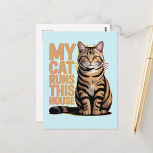 Cartão Postal Minha Gata Manda na Minha Casa Citação Divertida p
