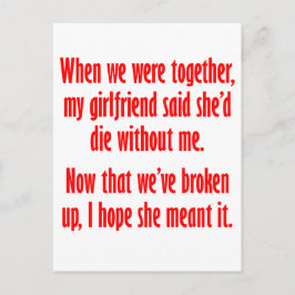 Cartão Postal Minha namorada disse que morreria sem mim