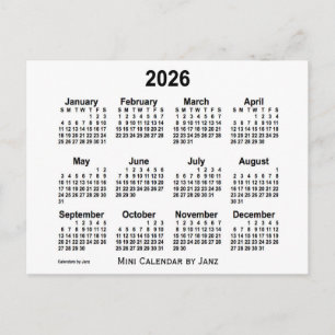 Cartão Postal Mini calendário branco 2026 por Janz