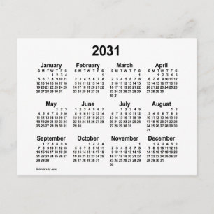 Cartão Postal Mini calendário branco 2031 por Janz