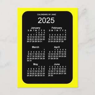Cartão Postal Mini calendário de 2025 Neon Amarelo 6 meses por J