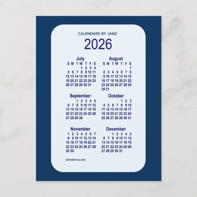 Cartão Postal Mini calendário de 2026 Alice Blue 6 meses por Jan (Frente)