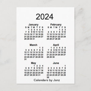 Cartão Postal Mini calendário de 6 meses branco 2024 por Janz