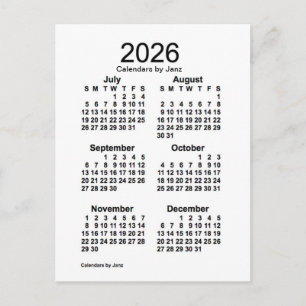 Cartão Postal Mini calendário de 6 meses branco 2026 por Janz
