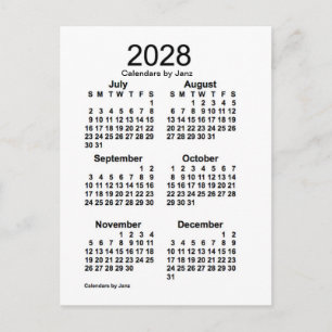 Cartão Postal Mini calendário de 6 meses branco 2028 por Janz