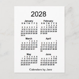 Cartão Postal Mini calendário de 6 meses branco 2028 por Janz