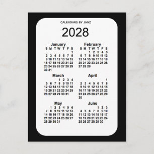 Cartão Postal Mini calendário de 6 meses preto 2028 por Janz