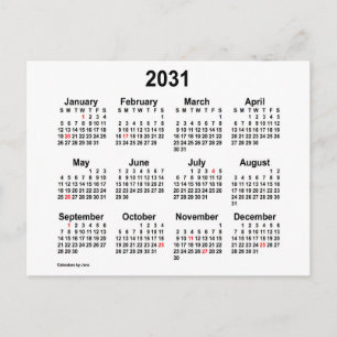 Cartão Postal Mini calendário de férias brancas de 2031 por Janz