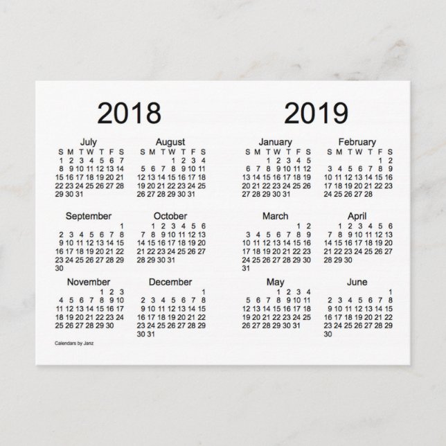 Cartão Postal Mini calendário do ano escolar 2018-2019 por Janz (Frente)