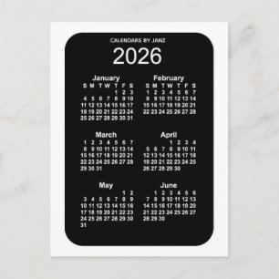 Cartão Postal Mini calendário do Neon Branco 2026 de 6 meses por