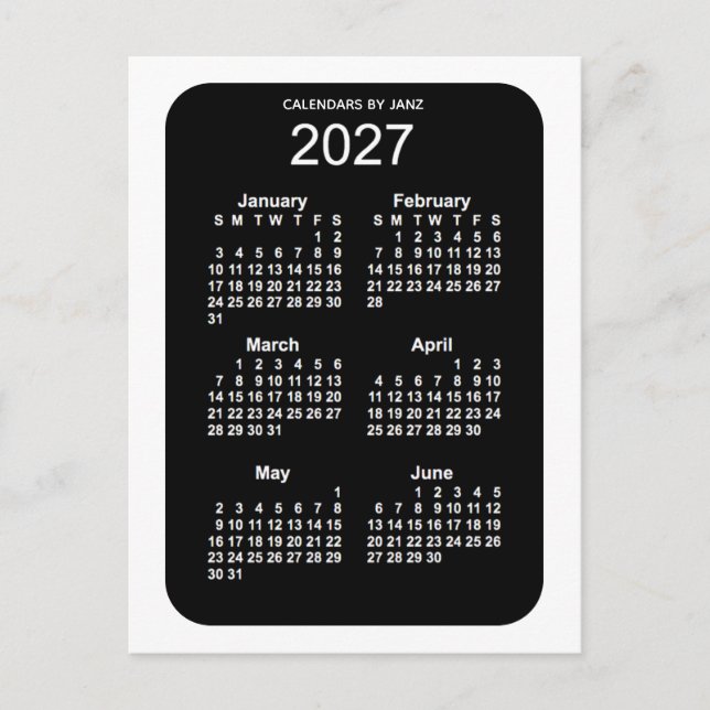 Cartão Postal Mini calendário do Neon Branco 2027 de 6 meses por (Frente)