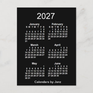 Cartão Postal Mini calendário do Neon White 2027 de 6 meses por 