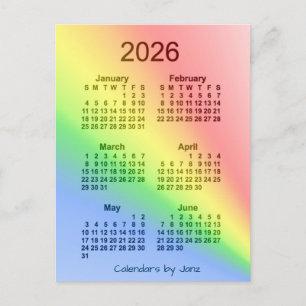 Cartão Postal Mini calendário do Rainbow 2026 por 6 meses por Ja