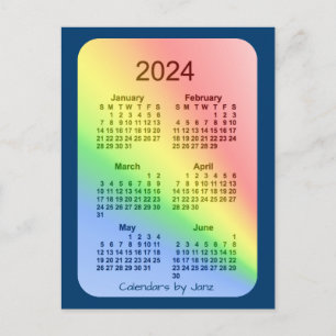 Cartão Postal Mini calendário do Rainbow Blue 6 meses 2024 por J