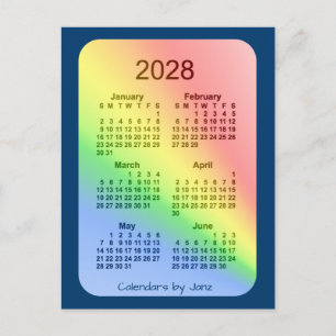 Cartão Postal Mini calendário do Rainbow Blue 6 meses 2028 por J