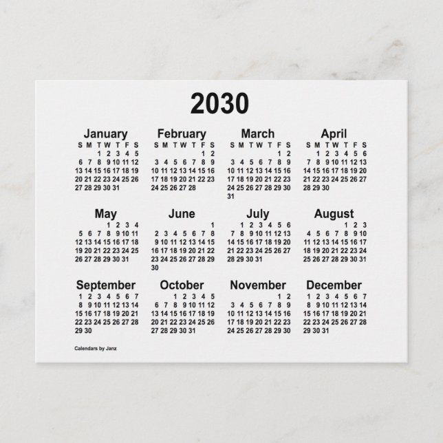 Cartão Postal Mini Calendário Fumaça Branca 2030 por Janz (Frente)