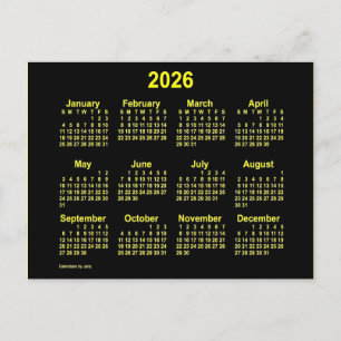 Cartão Postal Mini Calendário Neon Amarelo 2026 da Janz