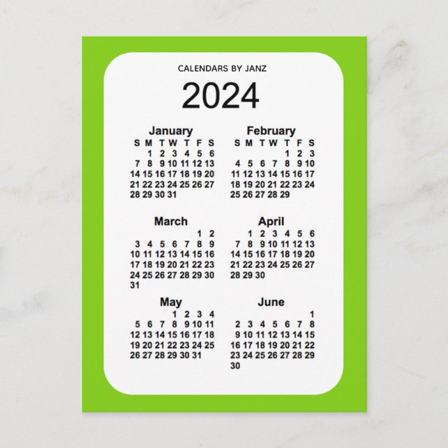 Cartão Postal Mini calendário verde amarelo 2024 de 6 meses por  (Frente)