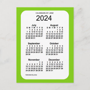 Cartão Postal Mini calendário verde amarelo 2024 de 6 meses por