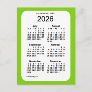 Cartão Postal Mini calendário verde amarelo 2026, 6 meses, por J