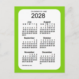 Cartão Postal Mini calendário verde amarelo 2028, 6 meses, por J
